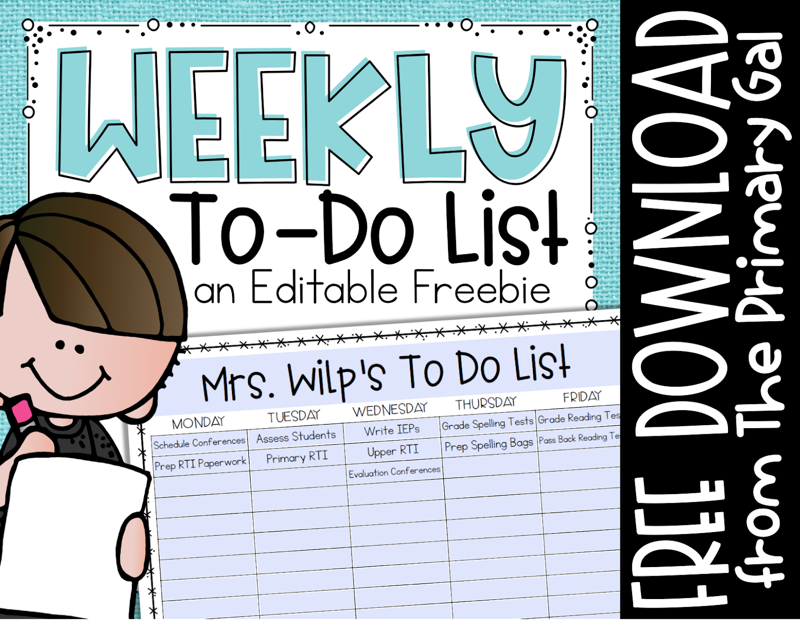 Utilizing this FREE weekly to do list helps keep home and school life on track. Keep your mind at ease knowing that you're on track for your goals.Organizing made simple for the teacher with a full plate that needs an editable template to stay on course. {teacher, freebie, printable}