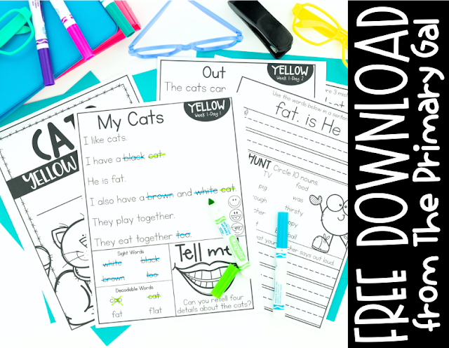Image of reading intervention worksheets with text Free Download from The Primary Gal