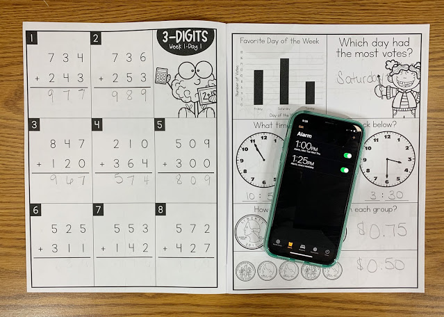 Math Intervention Workbook with Phone with Timer