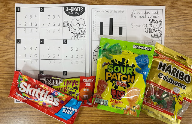 Math Intervention Workbook with Images of Assorted Candy
