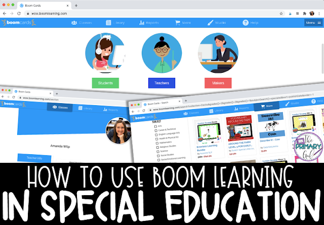 Text "How to Use Boom Learning in Special Education" with Image of Boom Learning.com Website 