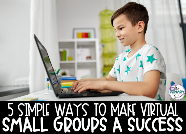 Text "5 Simple Ways to Make Virtual Small Groups a Success" with Image of a Boy Working on a Laptop